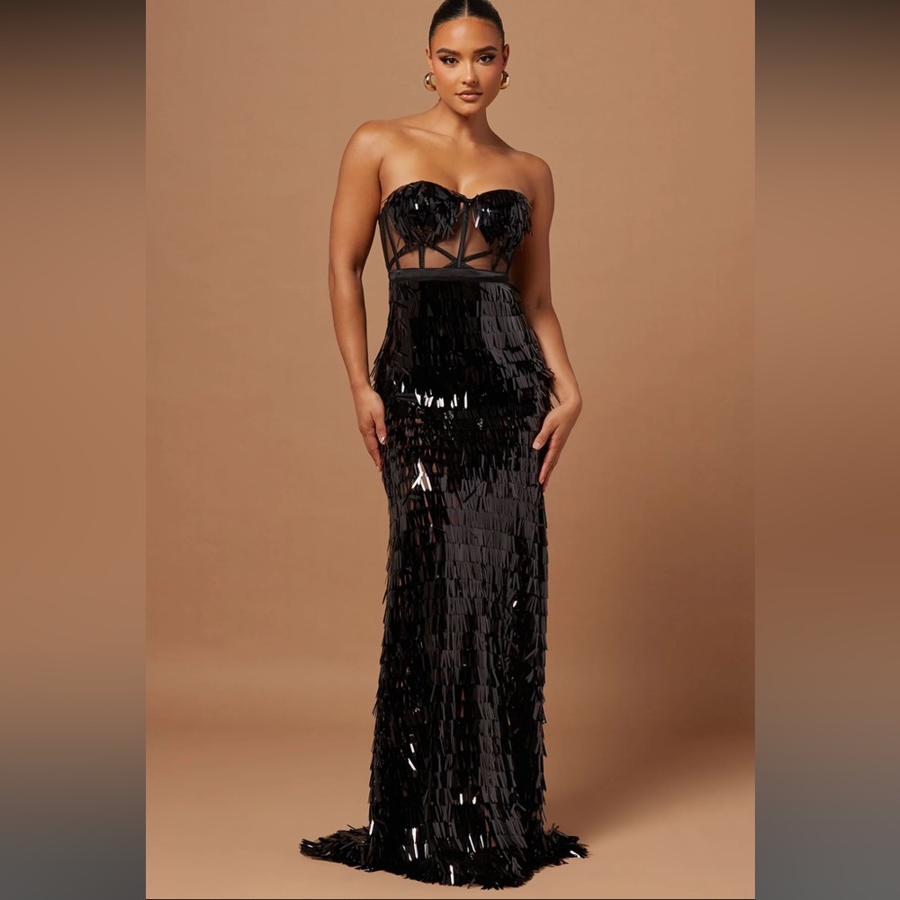 Luxe Black Sequin Formal Prom Dress Gown - Size XS - Brand New w/ Tags